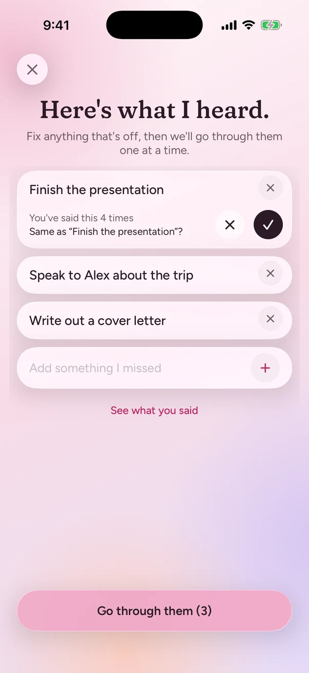 A short list of things the app heard